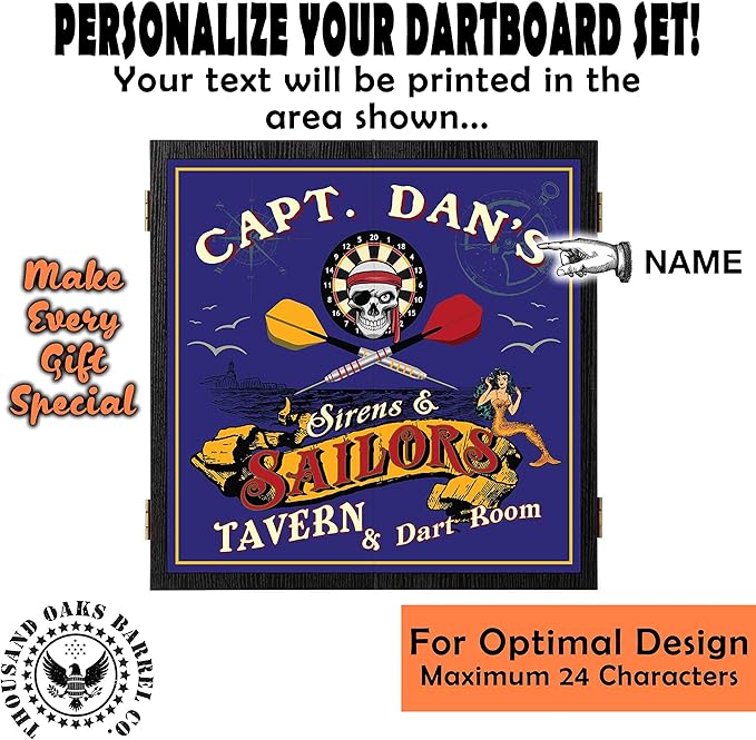 THOUSAND OAKS BARREL CO. | Personalized Dartboard & Cabinet Set with 6 Steel Tip Darts