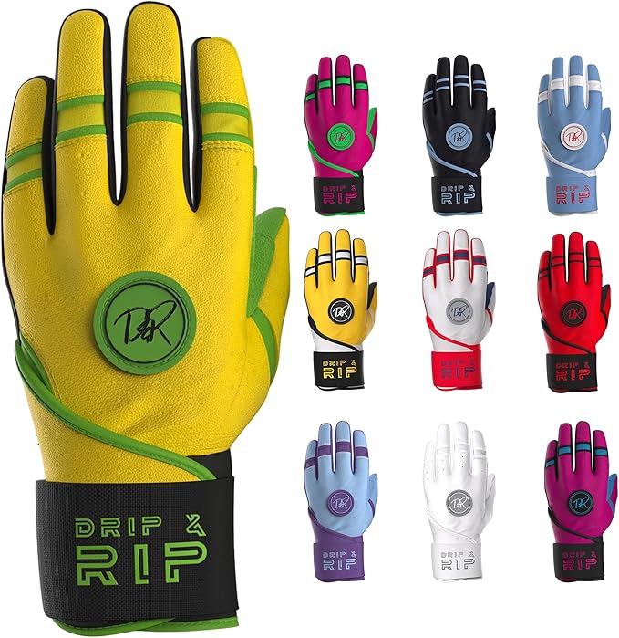 Drip & Rip Baller Series - Youth Batting Gloves + Adult Batting Gloves - for Softball and Baseball - Long Cuff Style for Men and Youth