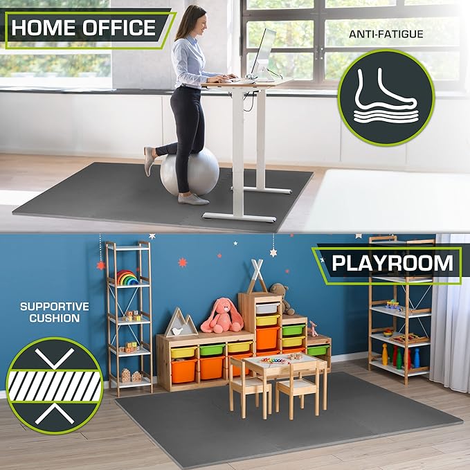 ProsourceFit Extra Thick Puzzle Exercise Mat , EVA Foam Interlocking Tiles for Protective, Cushioned Workout Flooring for Home and Gym Equipment, Grey - 3/4 inch - 24 Sq Ft - 6 Tiles