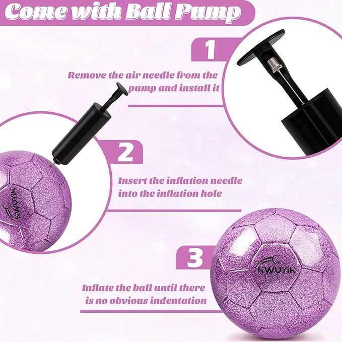 Size 3 4 5 Glitter Pink Gold Purple Soccer Ball Set with Pump Youth Soccer Ball for Kids Aged 4-6 6-8 8-12 Toddler Soccer Ball Soft Training Ball Practice for Teens Children Adults Boys Girls