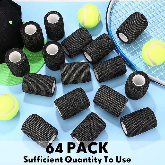 Treela 48 Pack Self Adhesive Wrap Bandage Bulk, 3 Inch x 5 Yard Self Adherent Cohesive Bandage Elastic Athletic Tape Breathable Wound Tape for Stretch Athletic Sports Wrist Ankle(Black)