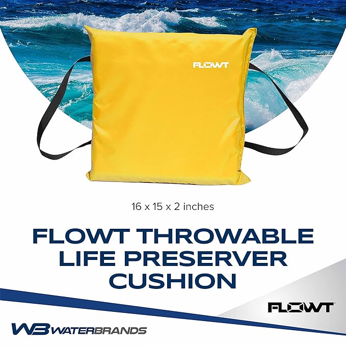 Flowt Boat Seat Cushion and Throw Cushion for Boat Safety – USCG Approved Type IV, Life Cushion for Boat, Durable, Comfortable Boat Seat Cushions for Kayaks, Paddle Board, Canoe and Boating - Yellow
