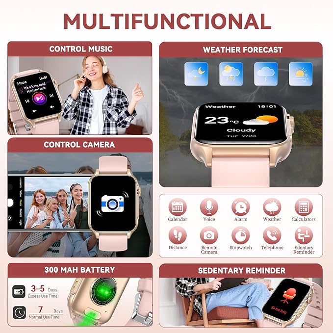 Smart Watches for Women (Answer/Make Call) with LED Flashlight, 1.96" HD Touch Screen Fitness Tracker with Heart Rate Sleep Monitor, Waterproof Smartwatch with 100+ Sports Modes