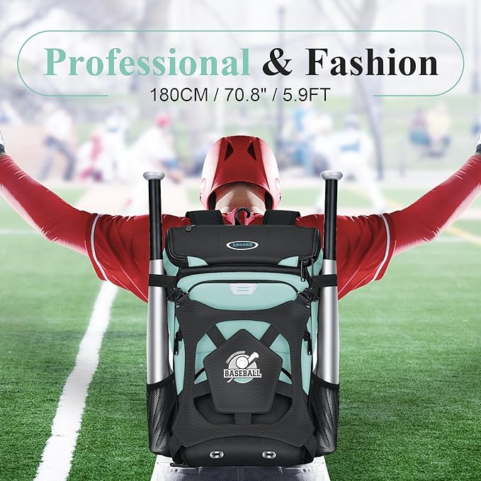 Baseball Backpack for Adult and Youth, Large Capacity Lightweight Softball Bag With Shoe Compartment and Fence Hook for TBall Bat & Equipment, Waterproof for Helmet, Gloves
