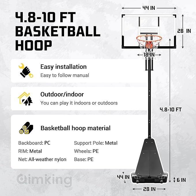 Aimking Basketball Hoop Outdoor 3.3-10FT 5s-Rapid-Adjustable, 40/44 inch Shatterproof Backboard & Enlarged Base, Portable Basketball Hoop & Goal for Kids/Adults/Families in Poolside/Backyard/Indoor