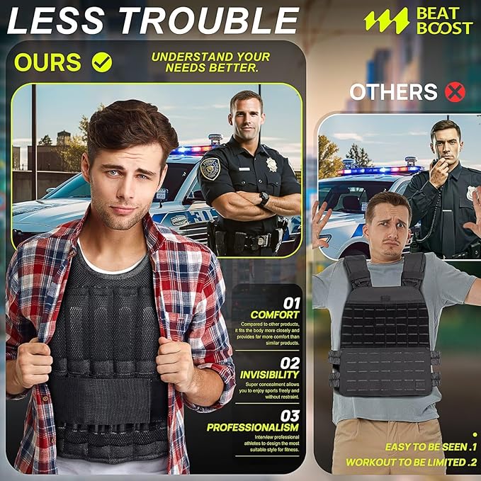 Weighted Vest Men 20lb/30lb/40lb/50lb/60lb Adjustable Weight Vest with Steel Plates Weights for Walking Strength Training Running Workout