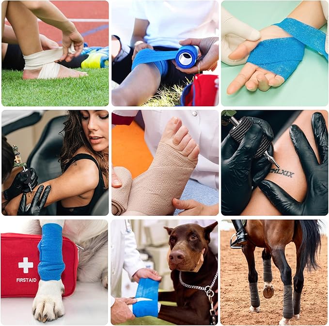 Self Adhesive Bandage Tape (3 Inches X 5 Yards), Elastic Cohesive Bandage Medical Wrap for First Aid, Sports, Wrist & Ankle (3 inch, Count, 12)