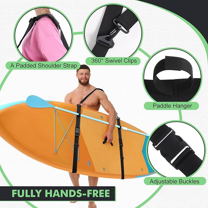 Sanwuta 2 Pack Adjustable Sup Kayak Paddle Board Accessories Surfboard Shoulder Carry Straps for Women and Men