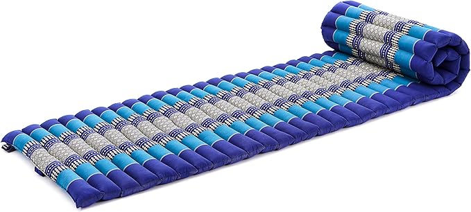 Leewadee - Foldable Floor Mattress - Japanese Roll Up Futon -Trifold Tatami Mat- Guest Floor Bed - Camping Mattress - Thai Massage Mat, Kapok Filled, 75 x 20 inches, Blue