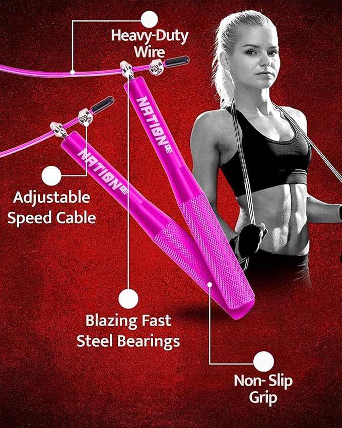 WOD Nation Jump Rope - Pink Handles, 10 ft Adjustable - Aluminum Speed Cable with 360° Smooth Rotation & Tangle-Free Design - Boxing Jump Rope for Men & Women
