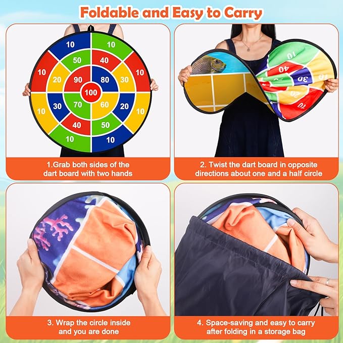 Kids Dart Board 26" Large with 20 Sticky Balls, Foldable Double-Sided Indoor Outdoor Sport Party Play Game Toys, Birthday Gift for Boys and Girls Ages 4 5 6 7 8 9 10 11 12