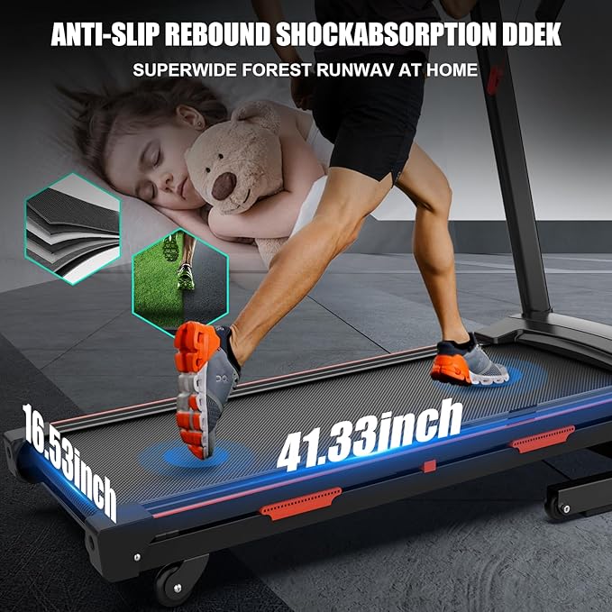15% Auto Incline Treadmills 400LBS Capacity, 3.5 HP Heavy Duty Treadmill for Home, Walking Folding Treadmill, Running FoldableTreadmill Wide Belt, 0.5-8.5MPH, Bluetooth, APP