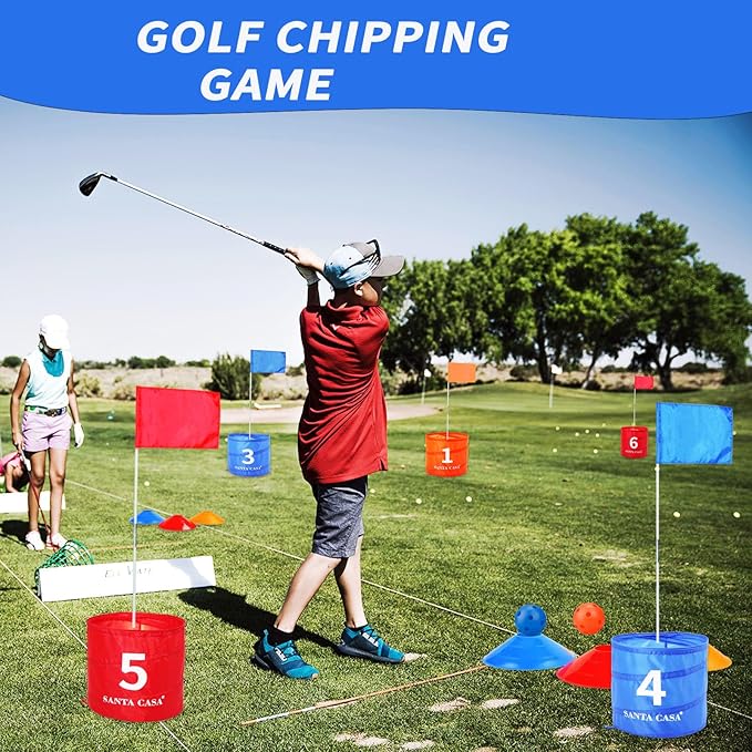 SANTA CASA Golf Backyard Bucket Game - 6-Hole Portable Chipping Practice Set for Adults, Kids & Pros, Lawn Golf Training, Family Fun at Beach & Park, for Dad (Father's Day) - Excluding Golf Club