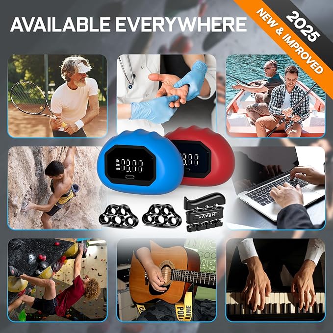 Funny Palm Grip Strength Tester Trainer - Strength Dynamometer Rechargeable Hand Exercising Device for Hand and Finger Grip Tester with Finger Exerciser Stretcher Workout Equipment Blue Red