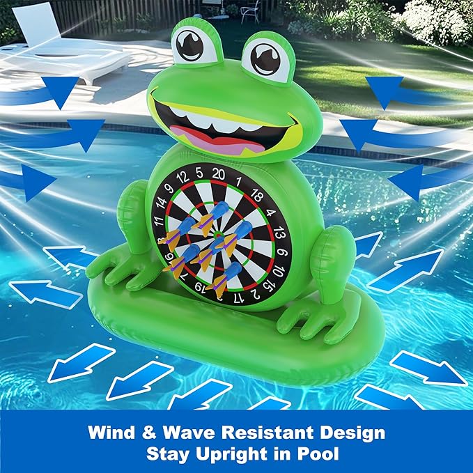 MOONTOY Pool Toys for Kids, Inflatable Frog Dart Board Game, Pool Games for Beach & Backyard, Summer Water Toys for Boys Girls Ages 6-12, Teens & Adults (Pump Included)