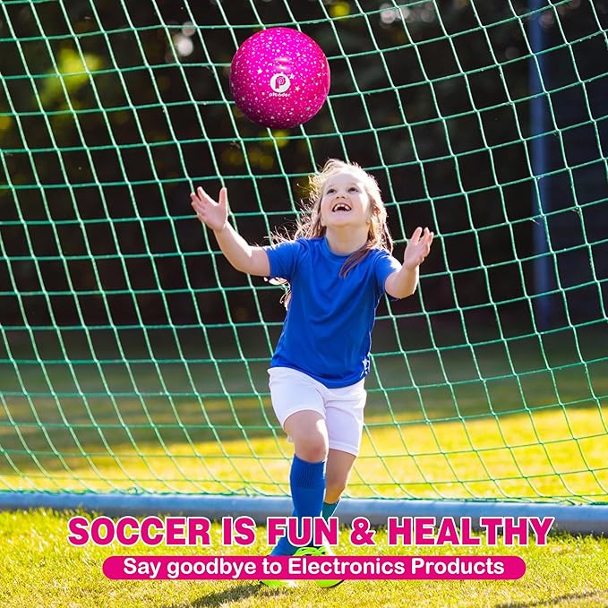 Kids Soccer Ball Size 3 4, Glitter Pink Purple Shiny Toddler Balls for Ages 4-6-8 8-12 Girls Boys Soft Training Ball