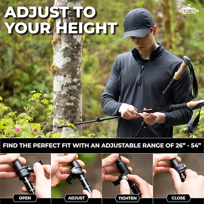 Cascade Mountain Tech Trekking Poles - Carbon Fiber Walking or Hiking Sticks with Quick Adjustable Locks