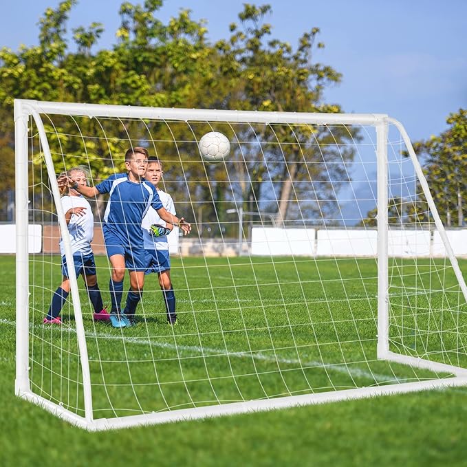 GYMAX Soccer Goal, Soccer Goals for Backyard with All Weather Net, Ground Stake & Zip Ties, Easy Assembly Folding Soccer Frame and Net for Kids School Club Training Practice