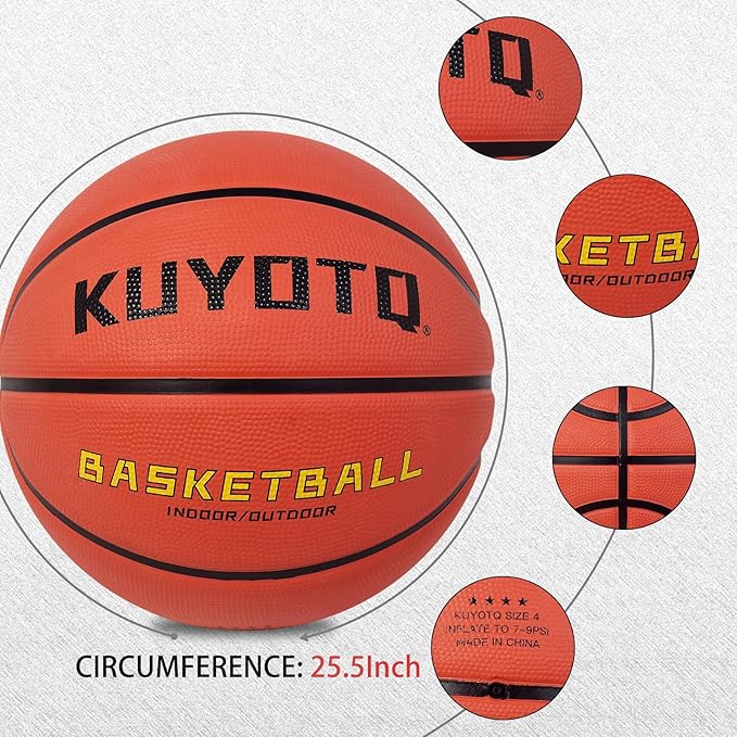 KUYOTQ Kids Toddler Youth Adult Size 3/4/5/6/7 Basketball 22/25.5/27.5/28.5/29.5" Thickened Rubber or Faux Leather Basketball for Boys Girls (Deflated)