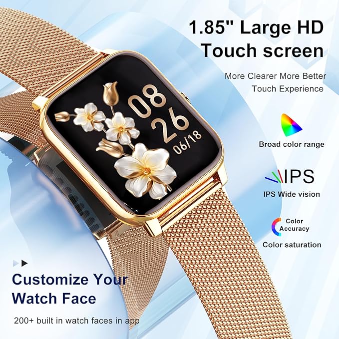 Smart Watch for Women Fitness Tracker: Gold Smart Watches for Women Digital Mens watches Make/Answer Call Waterproof Running Smartwatch Android Phone iPhone Samsung Compatible Heart Rate Monitor