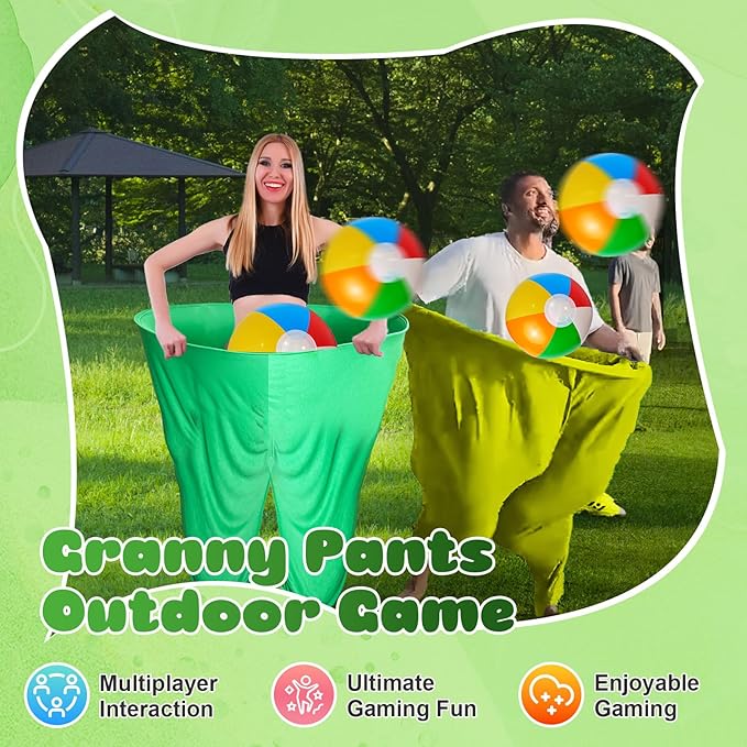 Granny Pants Outdoor Game, 4Pcs Granny Pants Yard Game for Adults and Kids, Giant Outdoor Games with 4 Oversized Pants & 12 Bouncy Balls, Family Reunion Party Field Game Set