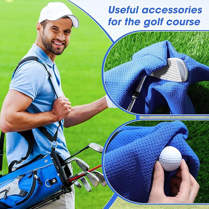 Batiyeer Golf Towels Bulk for Bags 16'' x 16'' Microfiber Waffle Pattern Golf Towel with Clipfor Mini Tournament, Club, Yoga, Fitness