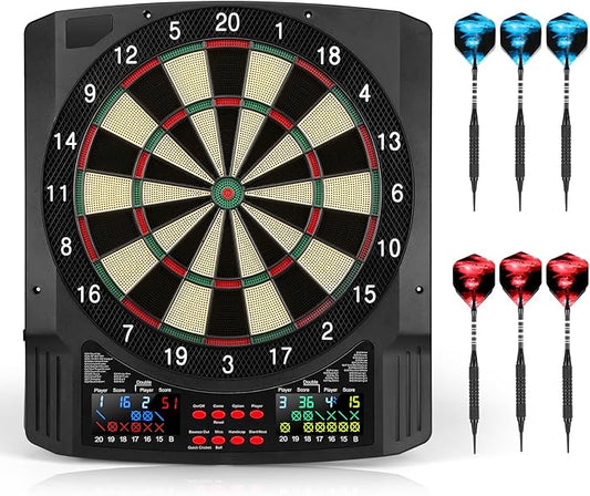 Electronic Dart Board, 2 Large Colorful LEDs Dartboard, 43 Games 320 Variants, Digital Soft Tip Dartboards Set with 6 Darts, 100 Tips