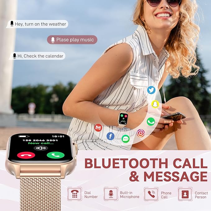 Smart Watches for Women (Answer/Make Call) with LED Flashlight, 1.96" HD Touch Screen Fitness Tracker with Heart Rate Sleep Monitor, Waterproof Smartwatch with 100+ Sports Modes