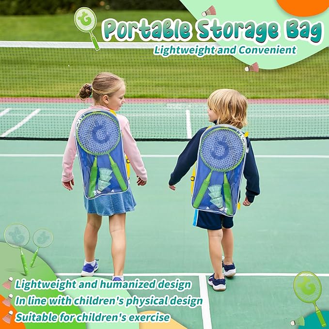 JOY SPOT! Kids Badminton Rackets Set with Soft Grip, Oversize & Lightweight Shuttlecocks Racquet with Carry Bag for Children Youth, 2 Player Sport Game for Indoor Outdoor Backyard
