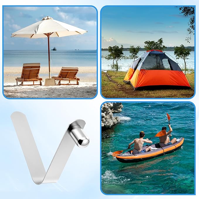 8 Pieces Kayak Paddle Spring Snap Clips, Metal Push Button Spring Clip Stainless Steel Tent Pole Push Locking Tube Pin Clips for Kayak Paddle Camping Tent Pole, Silver