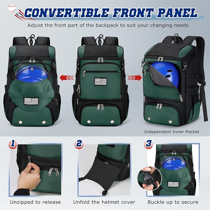RAINSMORE Baseball Backpack, Lightweight Softball Bag with Shoe Compartment Baseball Bag for Youth & Adult Softball Bat Bag with Fence Hook Helmet Holder Sports Backpack for T-Ball