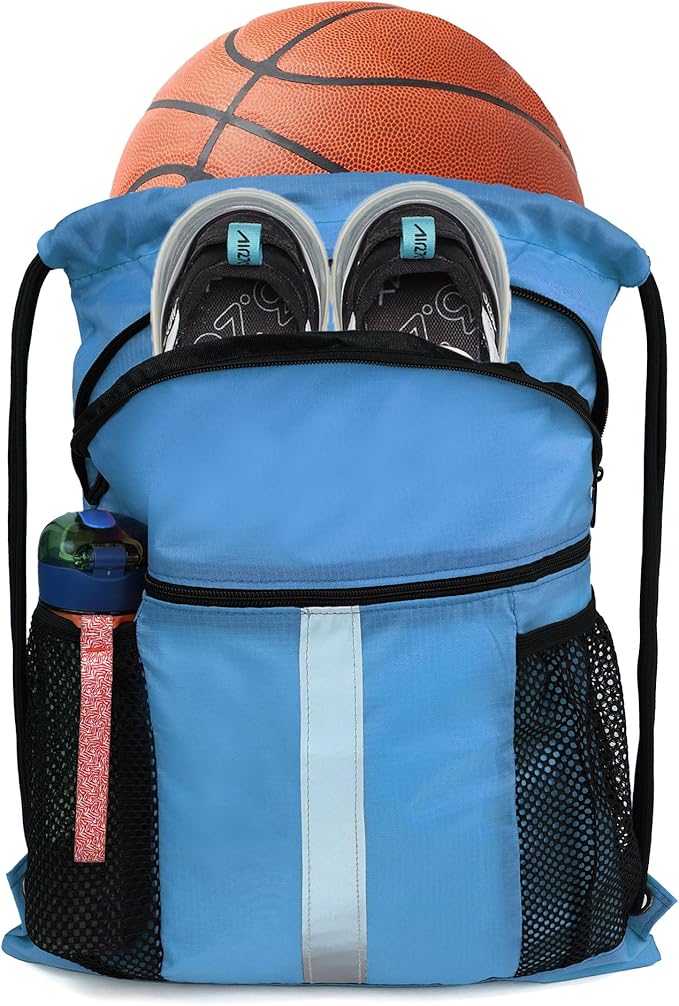 BeeGreen Drawstring Backpack Bag with Shoe Compartment, X-Large Black Gym Sports String Cinch Backpack