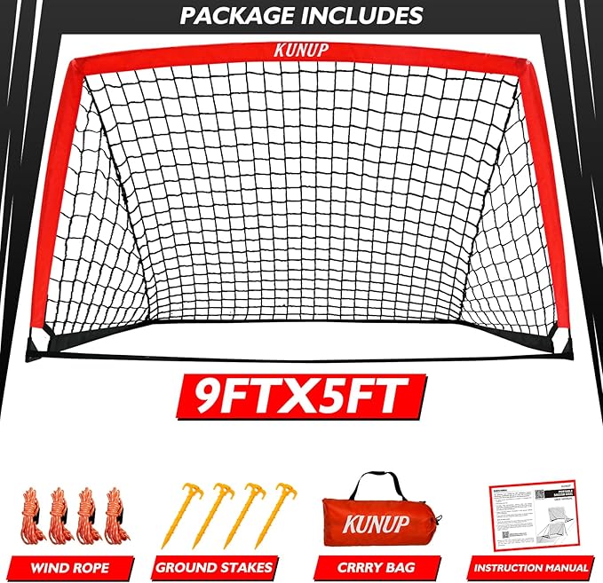 5×3 6x4 9x5 FT Portable Kids Soccer Goal for Backyard, Foldable Soccer Practice Net with Carrying Bag for Toddler Youth Adult Pop Up Soccer Training Equipment Indoor and Outdoor Sports Game