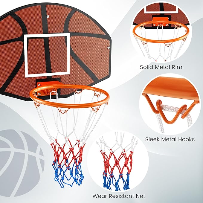 GYMAX Mini Basketball Hoop, Portable Wall Mounted Basketball Hoop with Shatterproof Backboard & All Weather Net, Mounting Hardware Included, Indoor Outdoor Basketball Goal for Kids, Teenagers, Adults