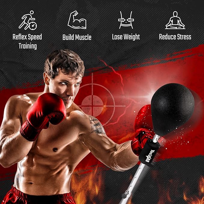 Yes4All Punching Bag with Stand, Adjustable Height, Boxing Equipment with PU Leather Speed Reflex Ball, Home Gym Workout MMA Training & Fitness