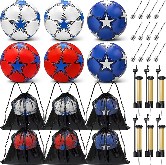 6 Pack Operation Deflated Christmas Soccer Ball with Pump for Child,Items Bulk Deals Soccer Balls,Classic Soccer Balls with Mesh Sport Bag Pump Needle for Shoebox Gift Fillers Charity Donations