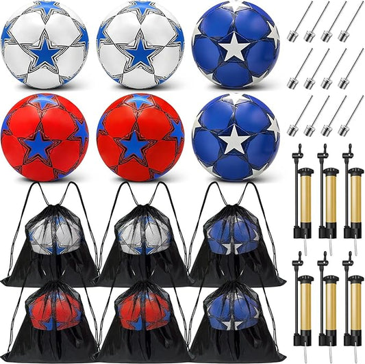 6 Pack Operation Deflated Christmas Soccer Ball with Pump for Child,Items Bulk Deals Soccer Balls,Classic Soccer Balls with Mesh Sport Bag Pump Needle for Shoebox Gift Fillers Charity Donations