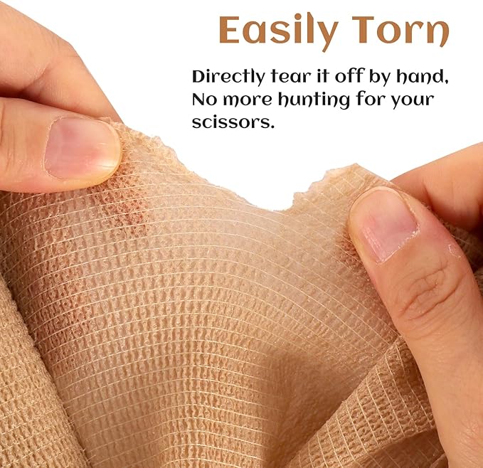 6 Rolls Elastic Self Adhesive Bandage Wrap 4 Inch, Breathable Non Woven Cohesive Bandage, Vet Wrap for Dogs, Ankle Sprains Swelling Medical First Aid Tape, Sports Athletic Tape Brown