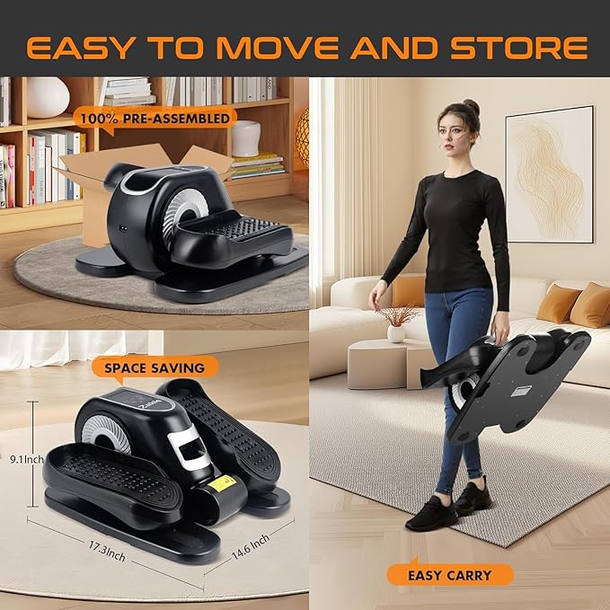 Zakle Under Desk Elliptical Machine, Electric Elliptical Training Machine w/Remote Control, 12 Speed Levels, Quiet Seated Pedal Exerciser for Home Office