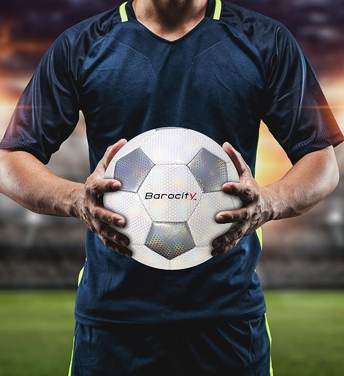 Soccer Ball - Premium Boy and Girl Official Match Ball with Cool Reflective Iridescent Rainbow Hex Pattern, Durable, Indoor, Outdoor, Training, Practice, Playtime and Games