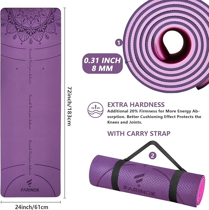 Yoga Mat Extra Thick 9MM, High Density Exercise Mats Non Slip for Home Workout, Pilates Mat with Strap for Women Men, Eco Friendly Mat Thick (9MM-NAVY-BLUE)