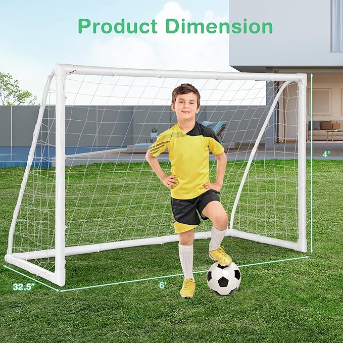 GYMAX Soccer Goal, Soccer Goals for Backyard with All Weather Net, Ground Stake & Zip Ties, Easy Assembly Folding Soccer Frame and Net for Kids School Club Training Practice