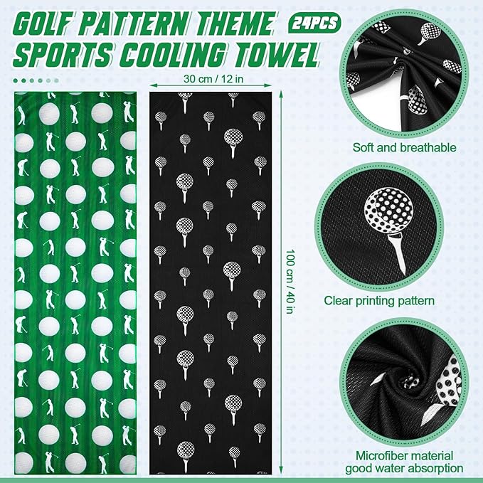 24 Count Sports Cooling Towels Baseball Basketball Softball 40 x 12 Inch Breathable Soccer Football Volleyball Microfiber Ice Towel Fast Drying for Party Favors Team Gift (Green,Golf)