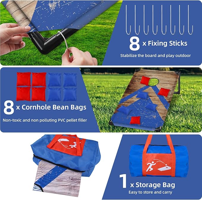 NZQXJXZ 3x2 ft Cornhole Board Set with 8 Bean Bags and Carrying Bag, Outdoor Toss Game Set for Kids and Adults, Portable Corn Hole Sets for Beach Lawn Backyard