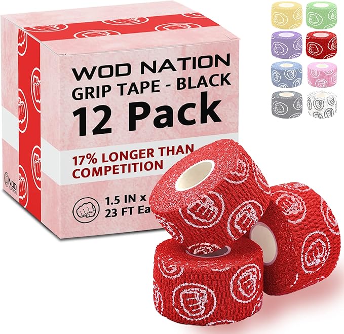 WOD Nation Flexible Hook-Grip Athletic Tape – Easy-Tear, Sweat-Proof Thumb & Finger Strips for Weightlifting
