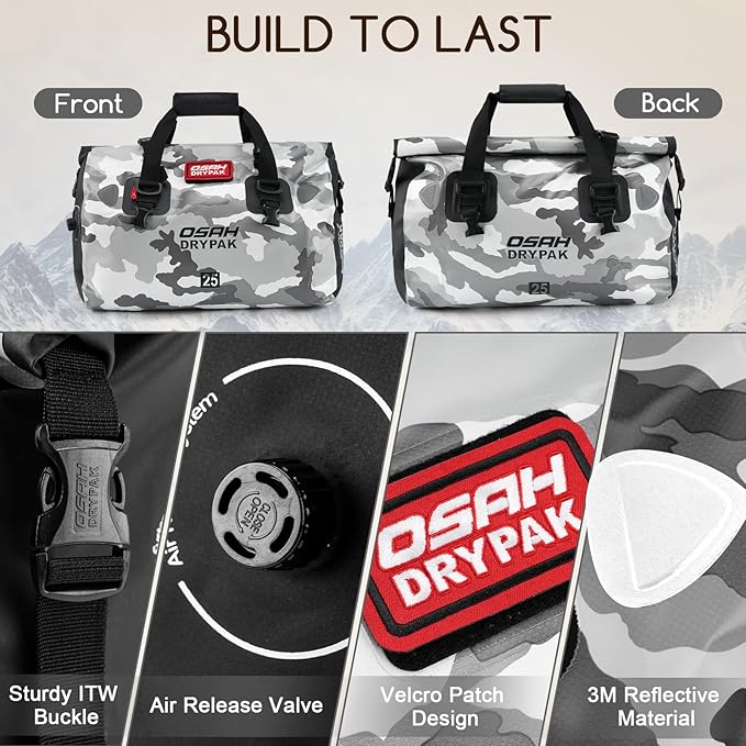 Waterproof Duffel Bag - Motorcycle Dry Bag Tail Bag with Large Storage Space, Waterproof Luggage Duffle Bags with Outer Mesh Zipper Pocket for Camping, Kayaking, Fishing & Traveling