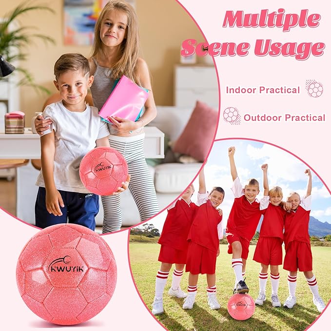 Size 3 4 5 Glitter Pink Gold Purple Soccer Ball Set with Pump Toddler Soccer Ball for Kids Aged 3-6 6-8 8-12 Outdoor Training Ball Youth Practice for Teens Children Boys Girls