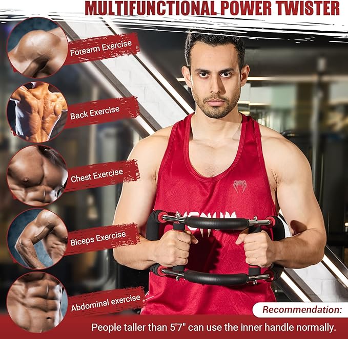 Twister Arm Trainer, Adjustable Twister Arm Chest Exerciser with 2/4 Spring & Training Poster for Men & Women, Detachable Power Twister Home Fitness Equipment for Enhancing Upper Body Muscle