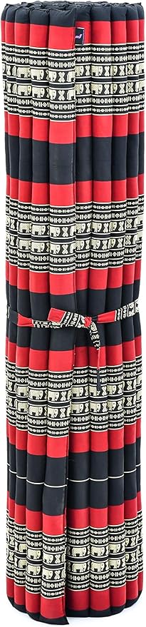 Leewadee - Foldable Floor Mattress - Japanese Roll Up Futon -Trifold Tatami Mat- Guest Floor Bed - Camping Mattress - Thai Massage Mat, Kapok Filled, 75 x 57 inches, Black Red