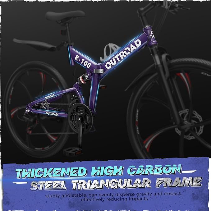 Outroad Folding Mountain Bike Foldable/Unfoldable Bike 26 Inch for Adult, 21-Speed Dual Suspension High-Carbon Steel MTB Foldable Bicycle, Dual Disc Brake Folding Bikes for Women and Men